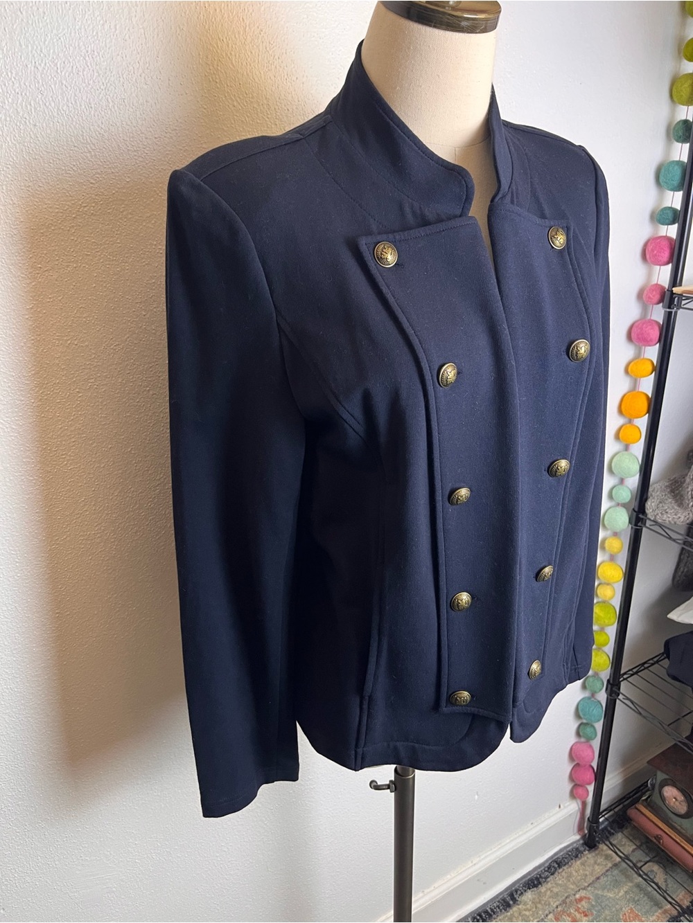 Tommy Hilfiger Navy Double-Breasted Military Blazer with Metal Crest Buttons - Picture 4 of 9